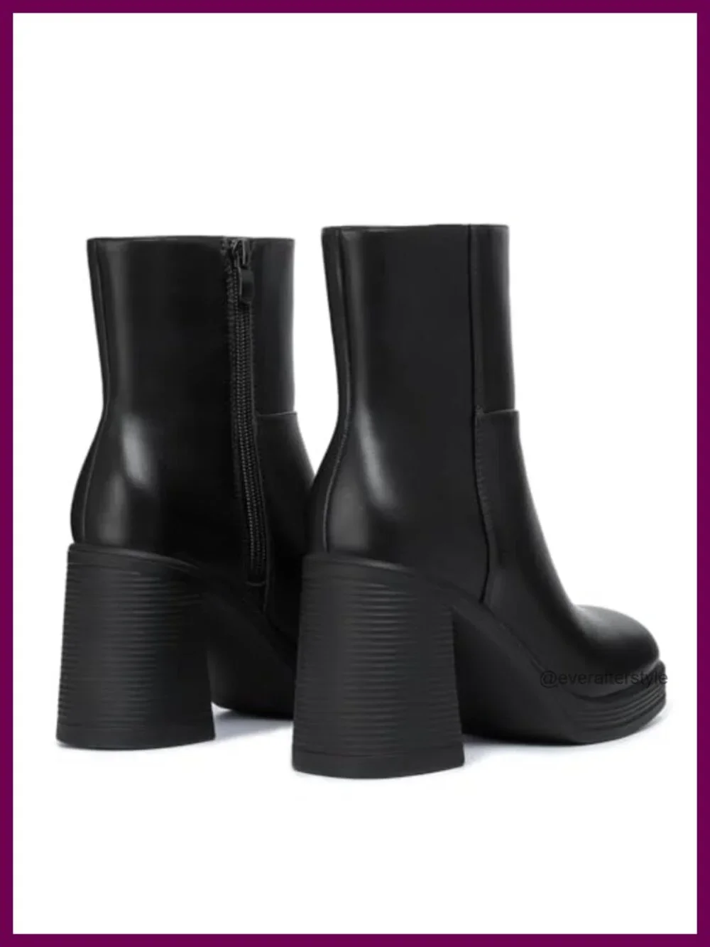 Women's Square Toe Platform Ankle Boots Chunky Heel Zip Side PU Leather